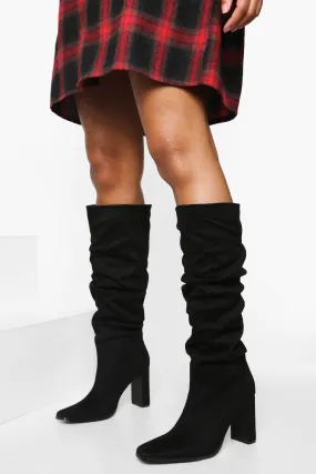 Ruched Knee High Heeled Boots