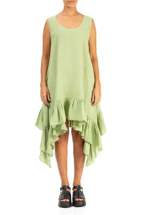 Ruffled Hem Sleeveless Mint Linen Tunic Dress