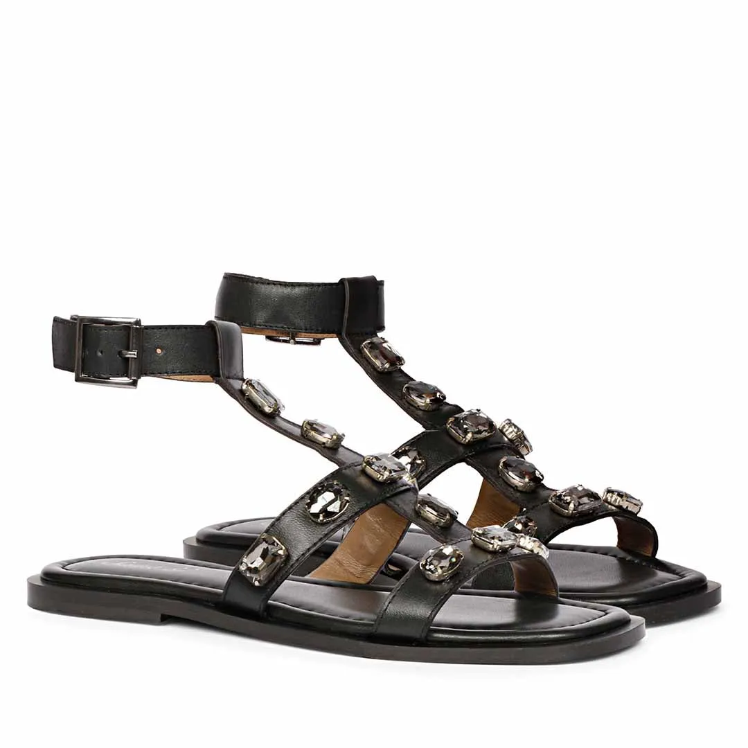 Saint Viola Stone Studded Black Leather Sandals