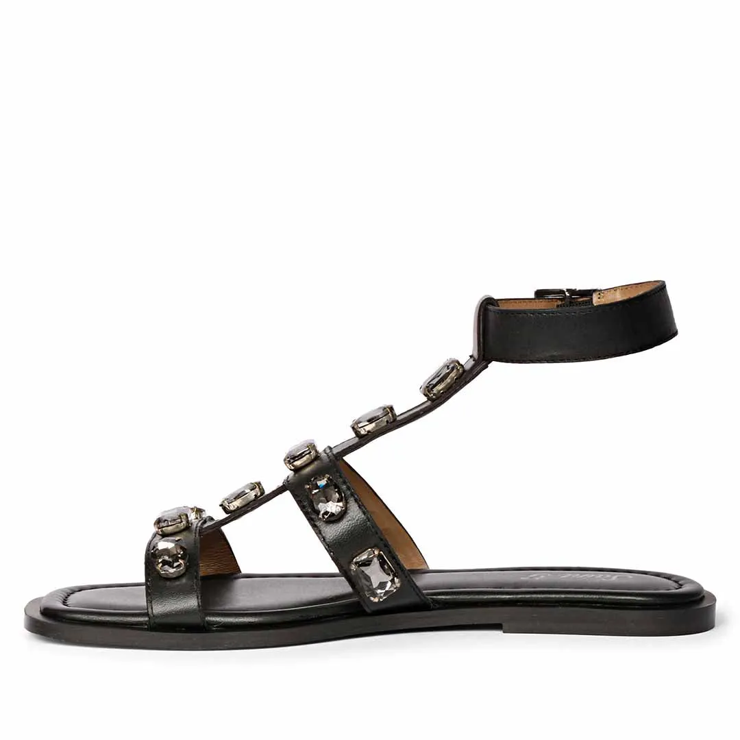 Saint Viola Stone Studded Black Leather Sandals