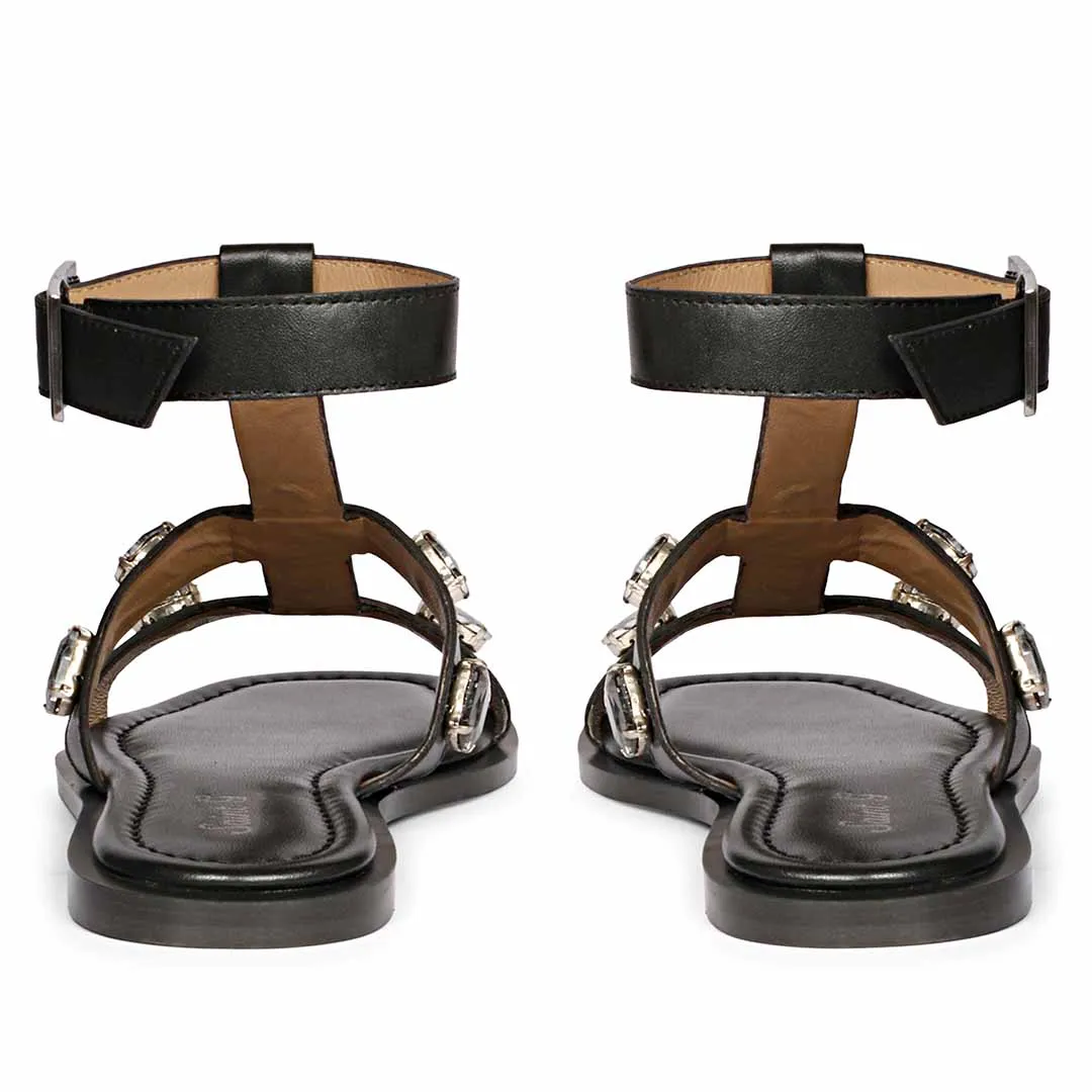 Saint Viola Stone Studded Black Leather Sandals