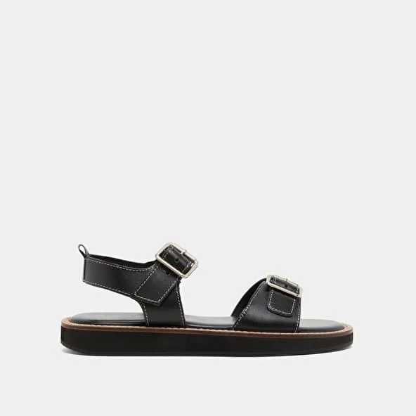 Sandals with adjustable buckles in black leather