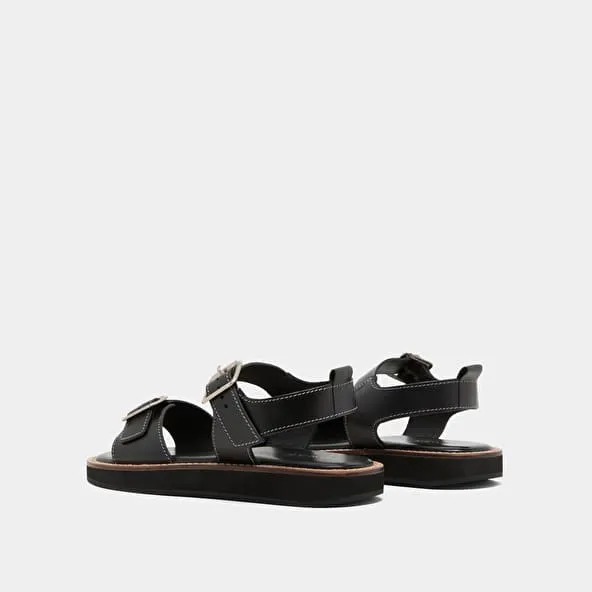 Sandals with adjustable buckles in black leather