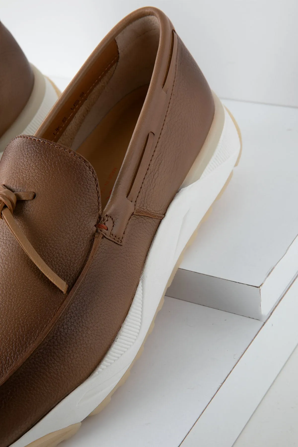 Santoni Spor Tabanl Deri Loafer Ayakkab