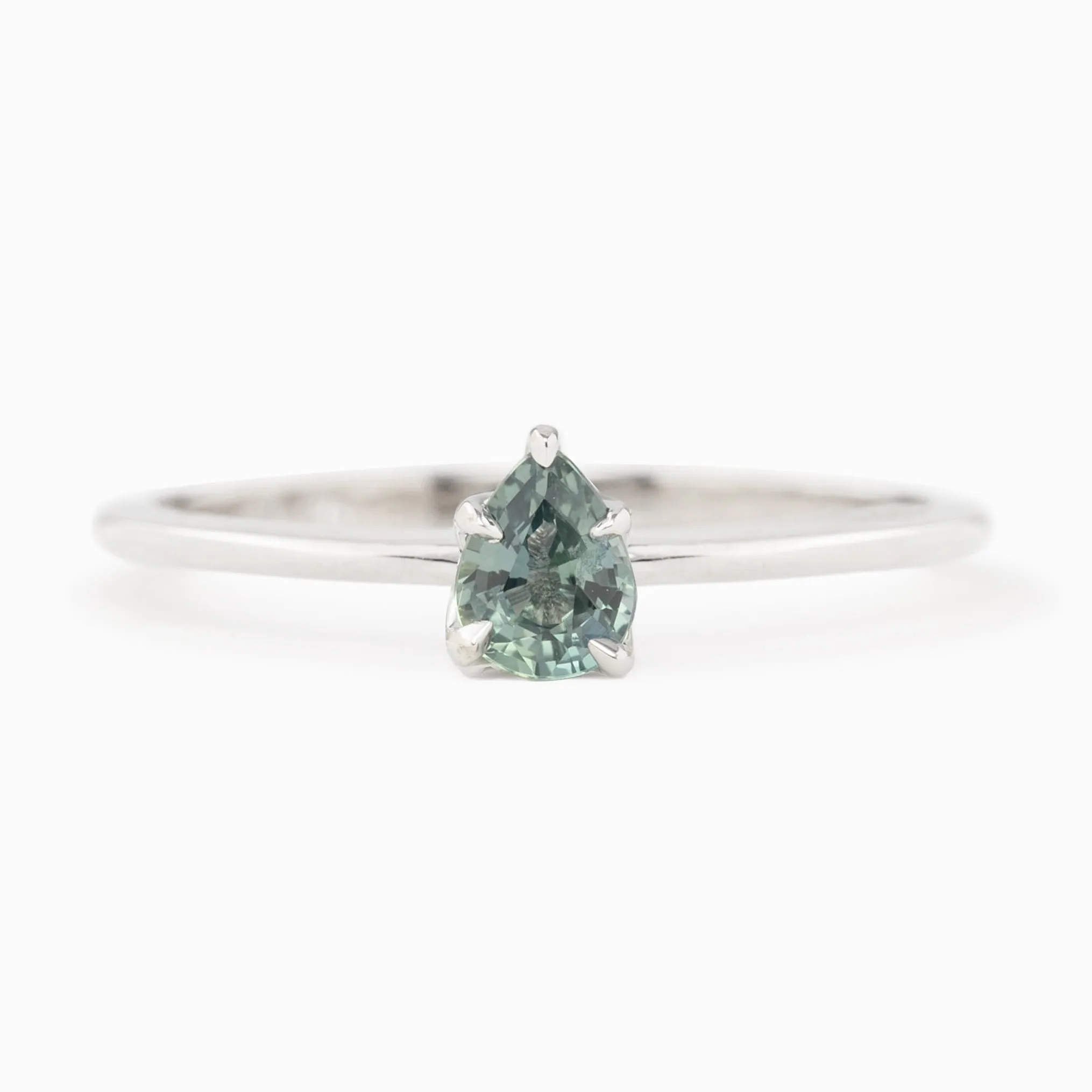 Sara Ring - 0.35ct Unheated Blue Green Teardrop Sapphire, 14k White Gold