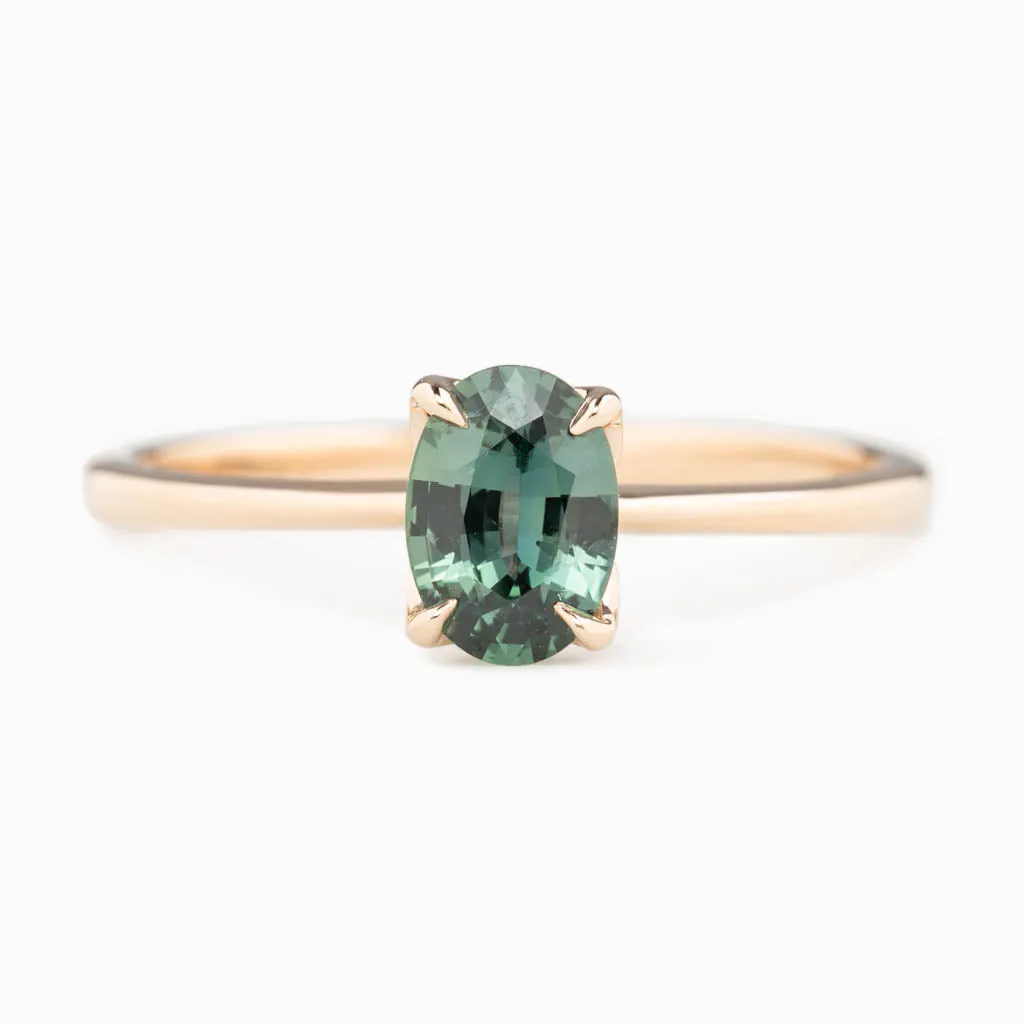 Sara Ring 0.74ct Blue Green Madagascar Sapphire, 14K Rose Gold (One of a kind)