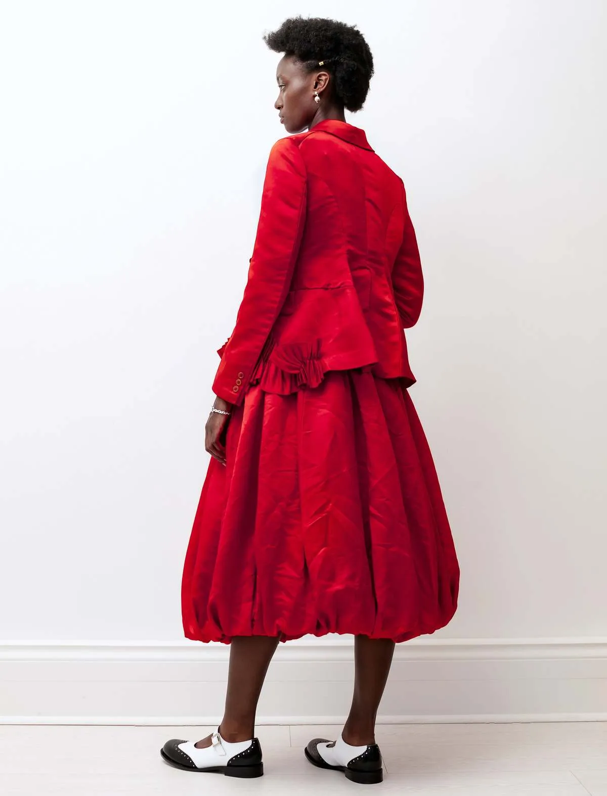 Satin Balloon Hem Skirt - Lipstick Red