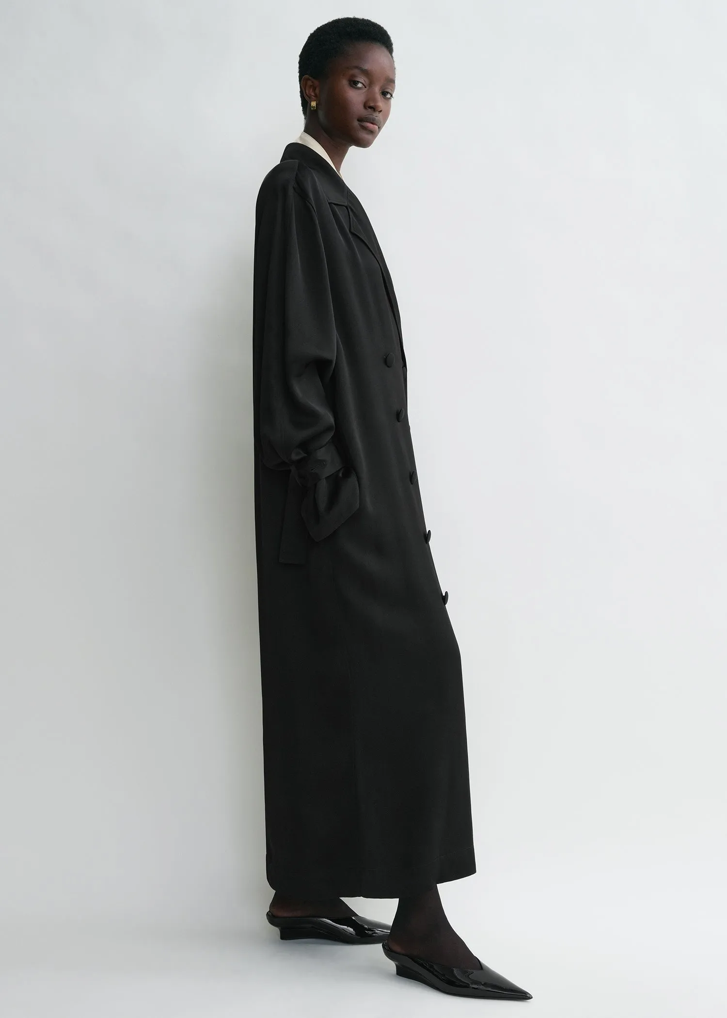 Satin trench dress black