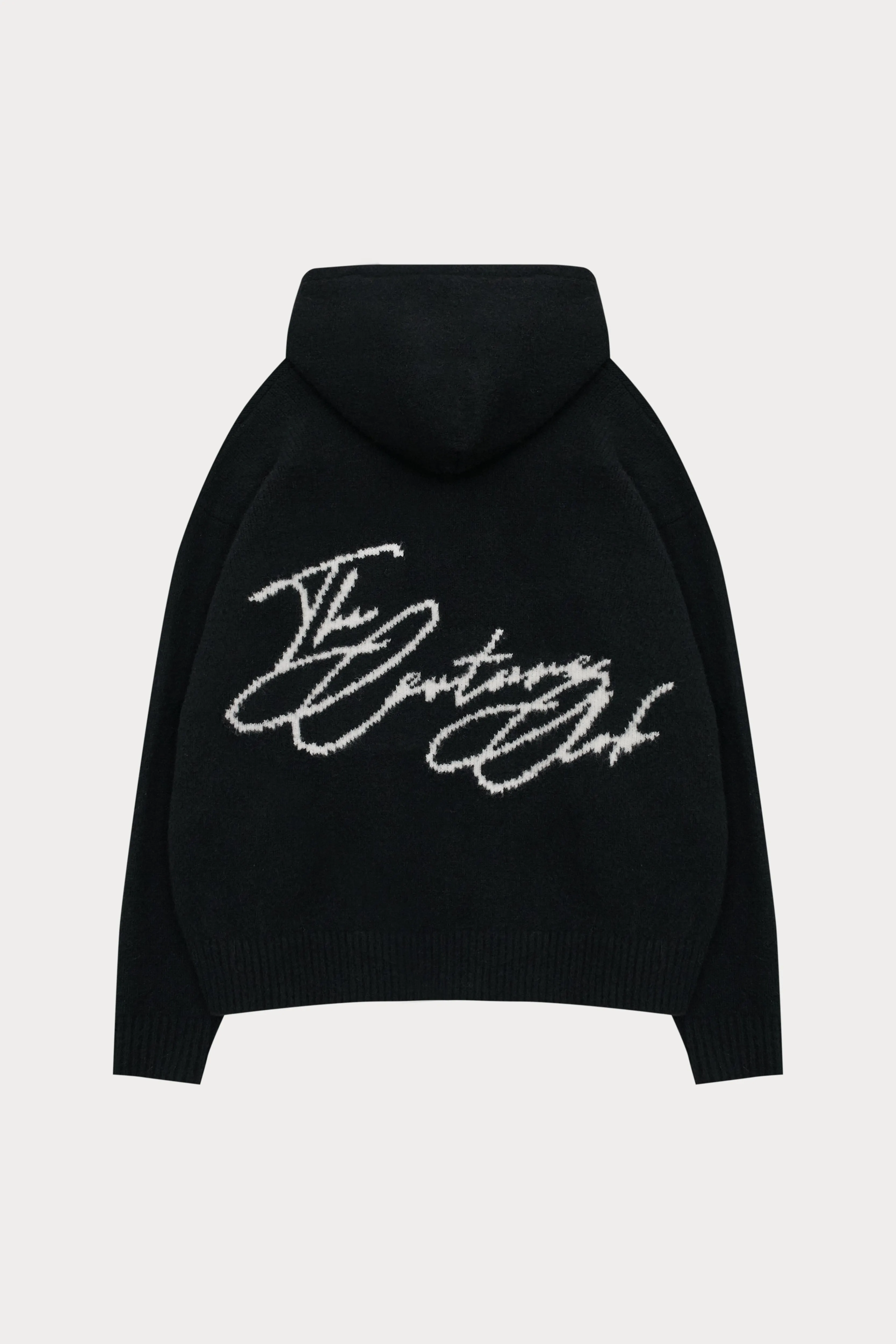 SCRIPT LOGO GRAPHIC KNITTED HOODIE - BLACK