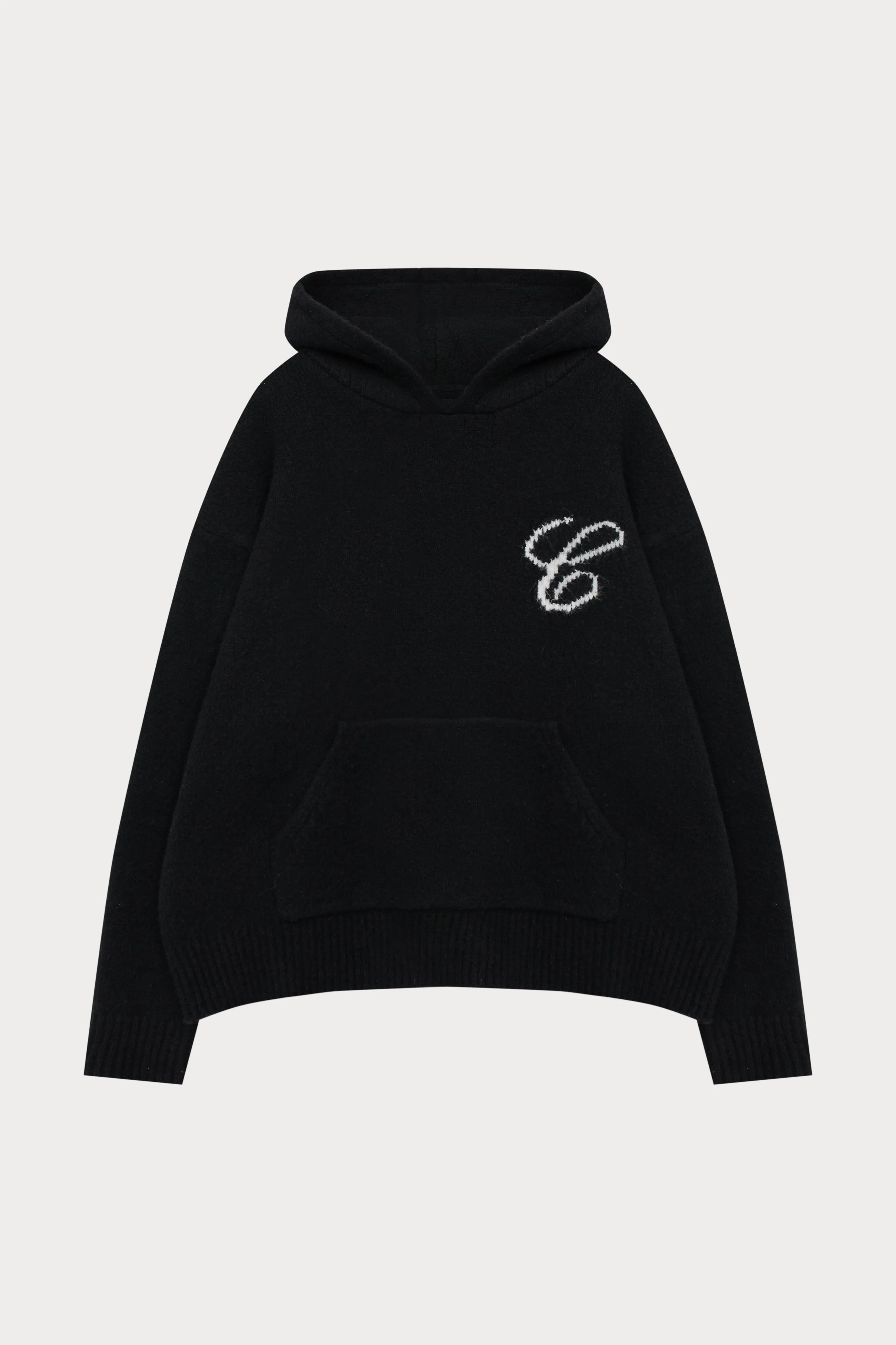 SCRIPT LOGO GRAPHIC KNITTED HOODIE - BLACK