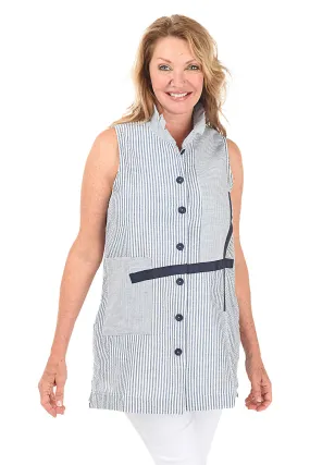 Seersucker Sleeveless Button-Front Tunic