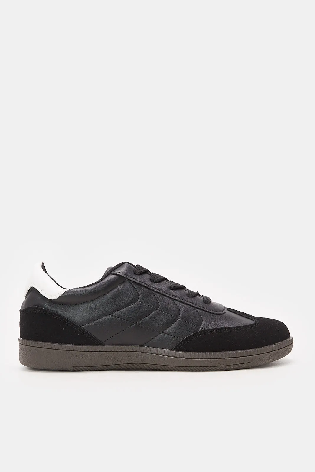 Senior Boys Black Material Block Sneakers