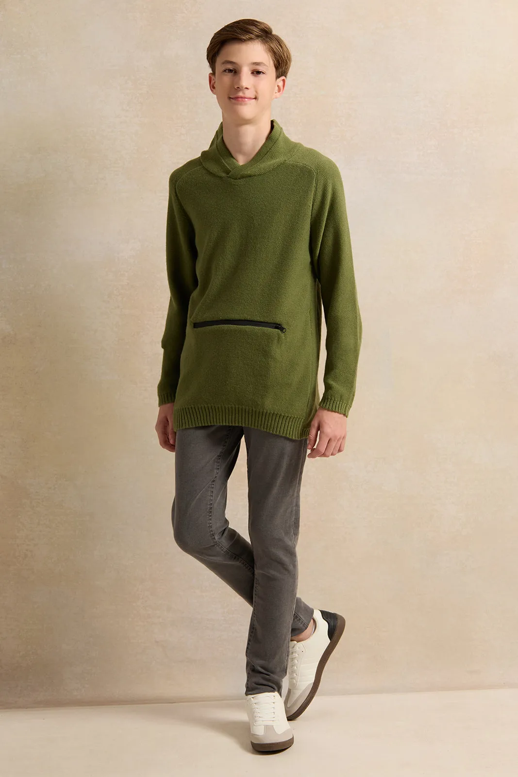 Senior Boys Olive Knitted Sweater