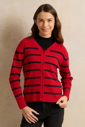 Senior Girls Red Striped Sweater