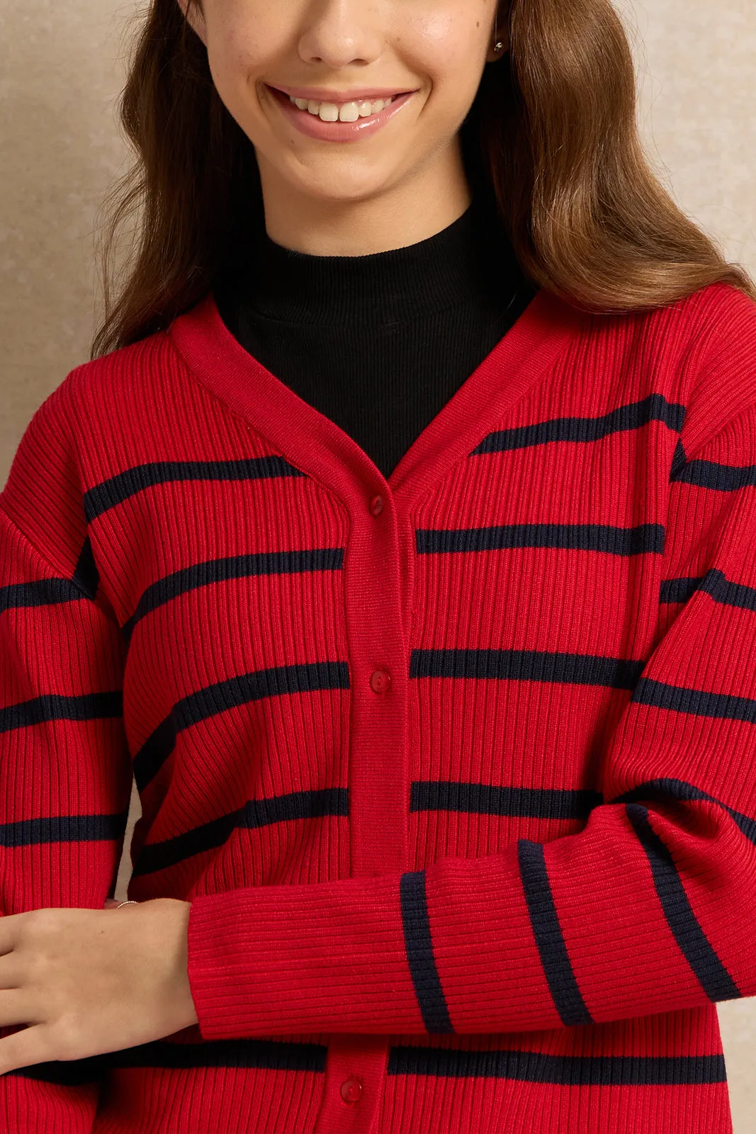 Senior Girls Red Striped Sweater