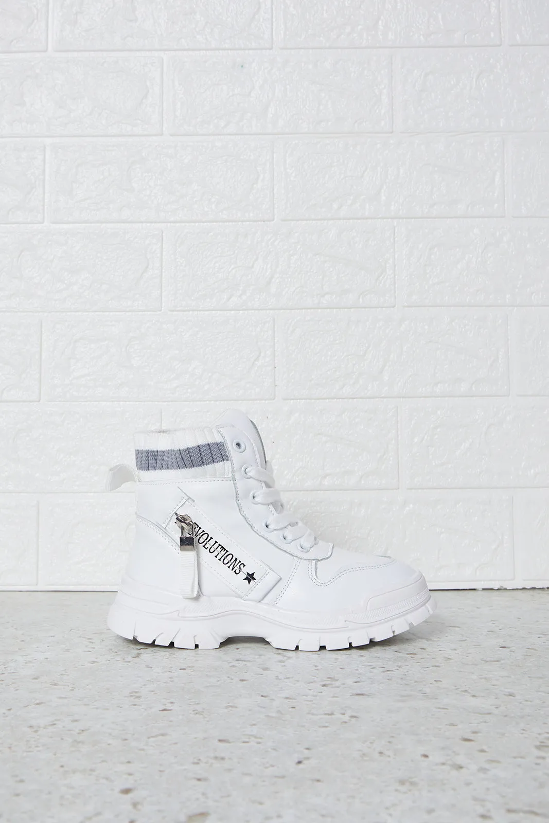 Senior Girls White Chunky Ankle Boots