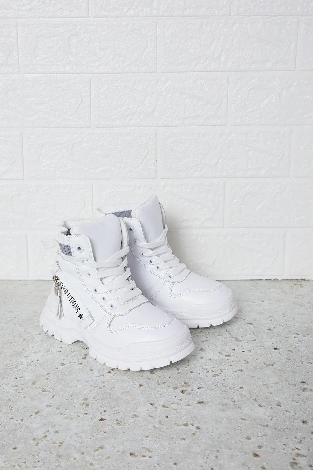 Senior Girls White Chunky Ankle Boots