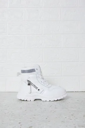 Senior Girls White Chunky Ankle Boots