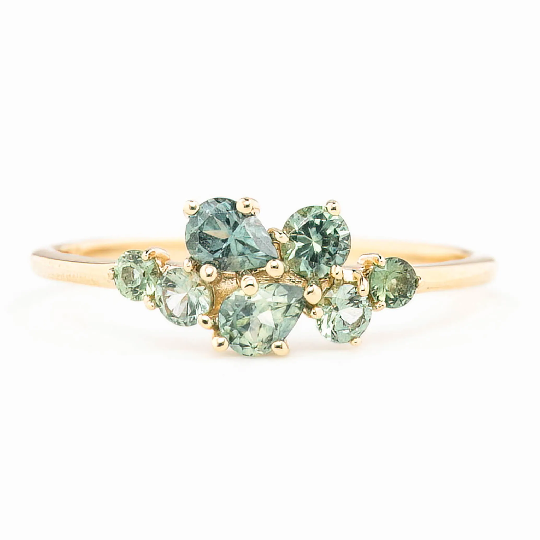 Seven Stones Green Sapphire Stardust Cluster Ring, 14k Gold