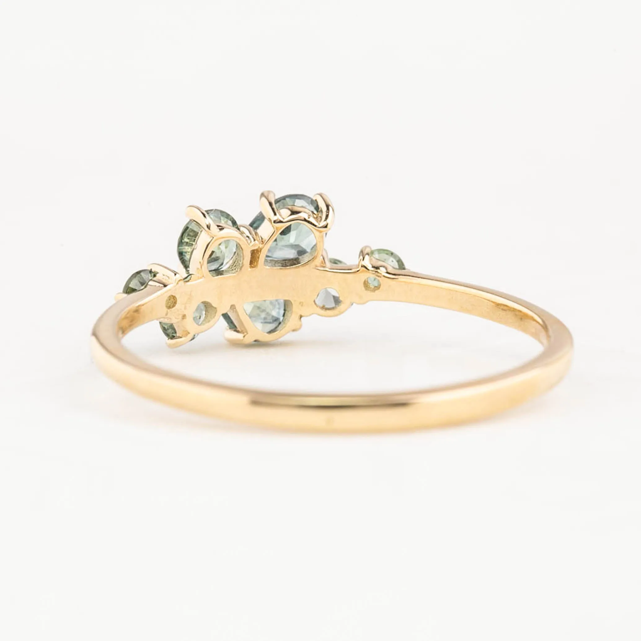 Seven Stones Green Sapphire Stardust Cluster Ring, 14k Gold