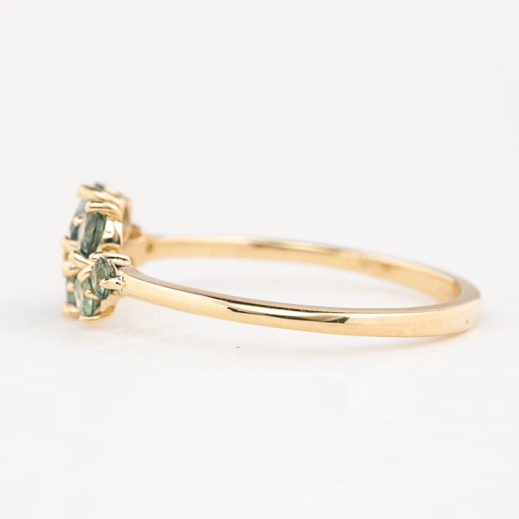 Seven Stones Green Sapphire Stardust Cluster Ring, 14k Gold