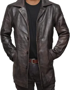 Short Leather Trench Coat Mens