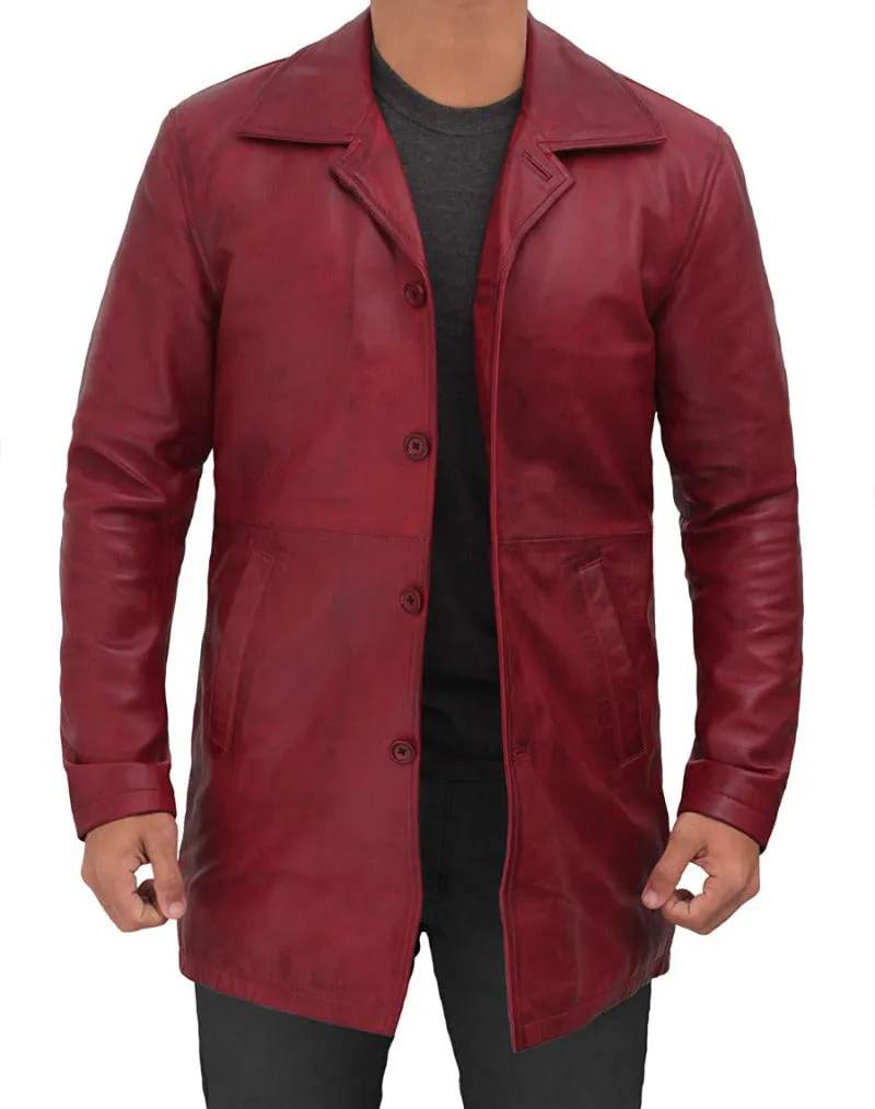 Short Leather Trench Coat Mens