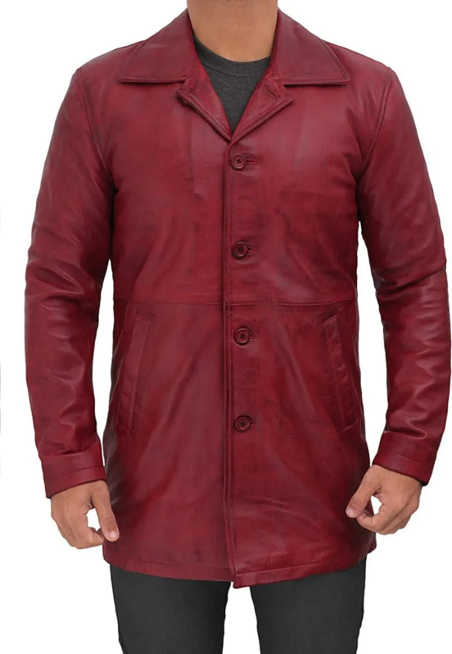 Short Leather Trench Coat Mens