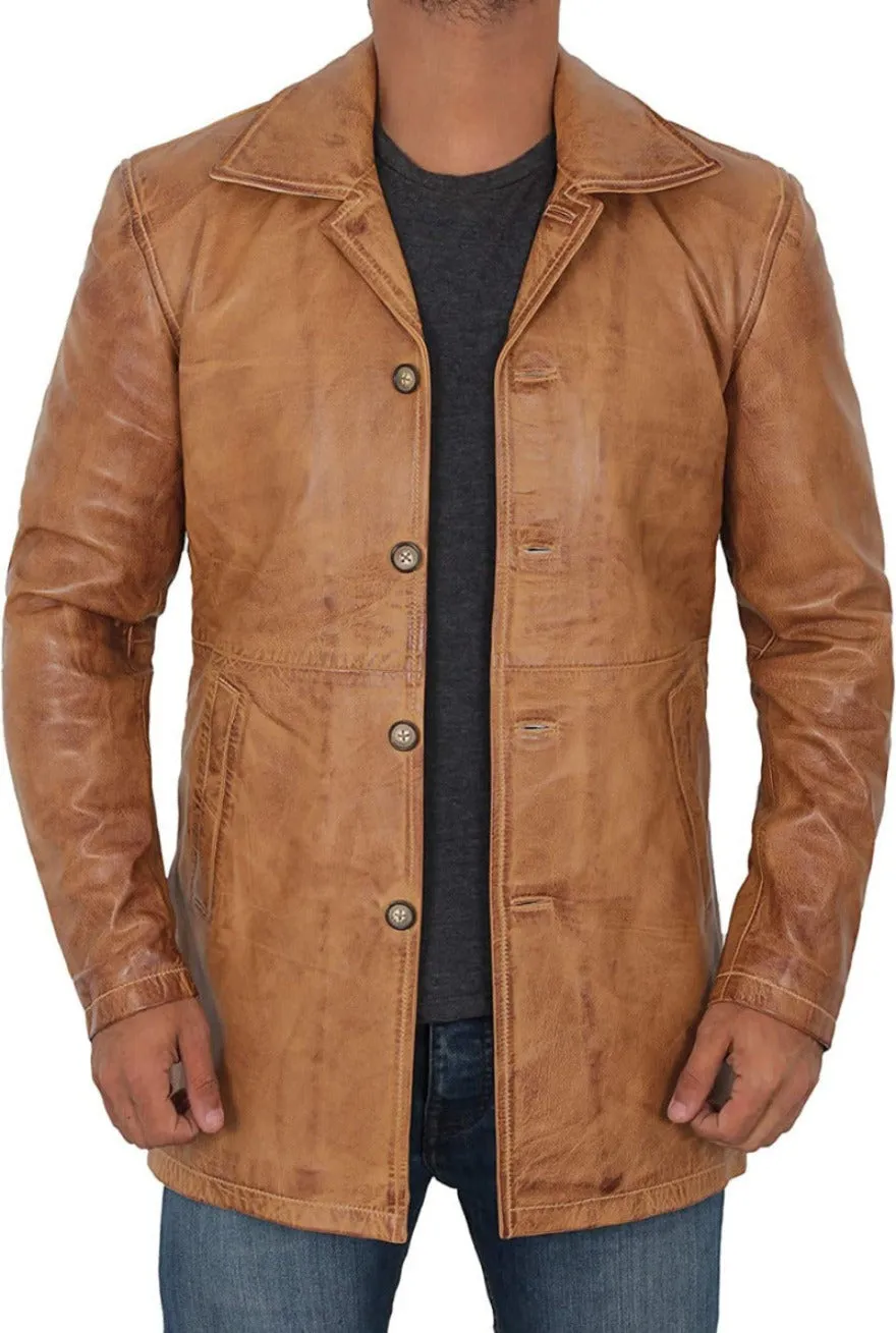 Short Leather Trench Coat Mens