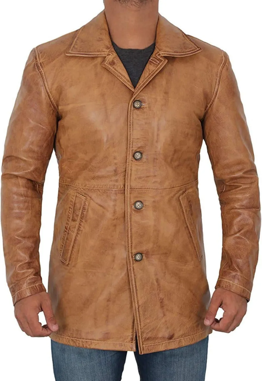 Short Leather Trench Coat Mens