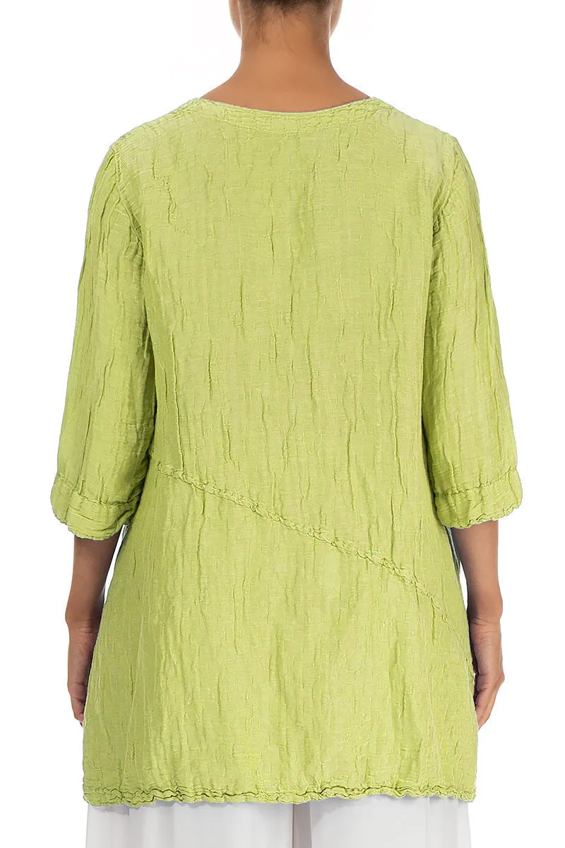 Side Pocket Crinkled Lime Silk Tunic