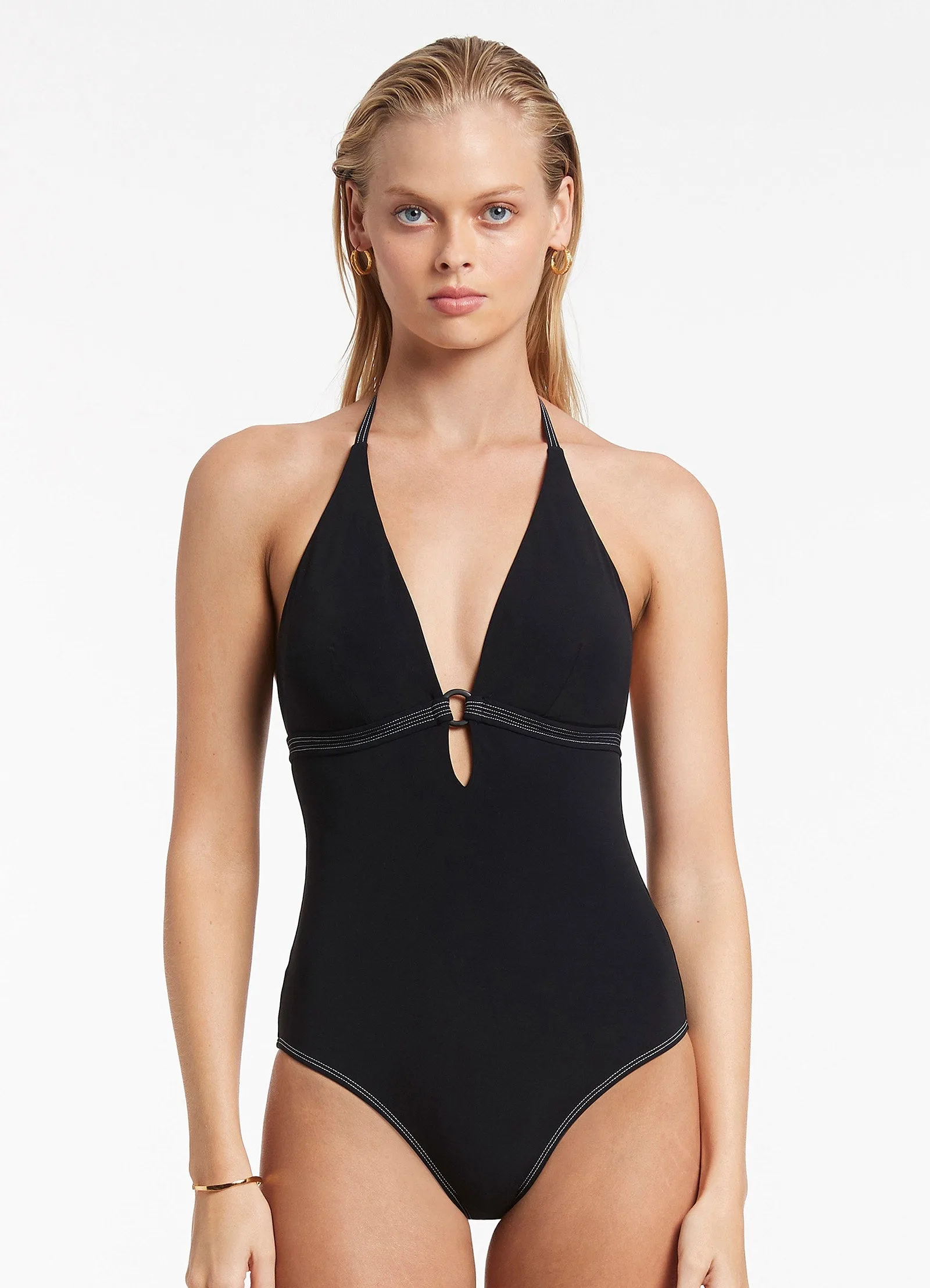 Signature Deep Plunge One Piece - Black