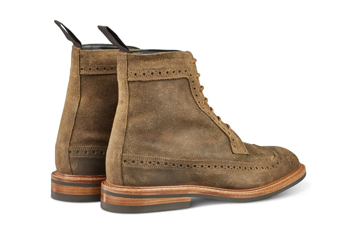 Simon Longwing Brogue Boot - Peanut Reverse Suede