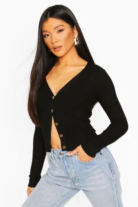 Skinny Rib Button Through Cardigan