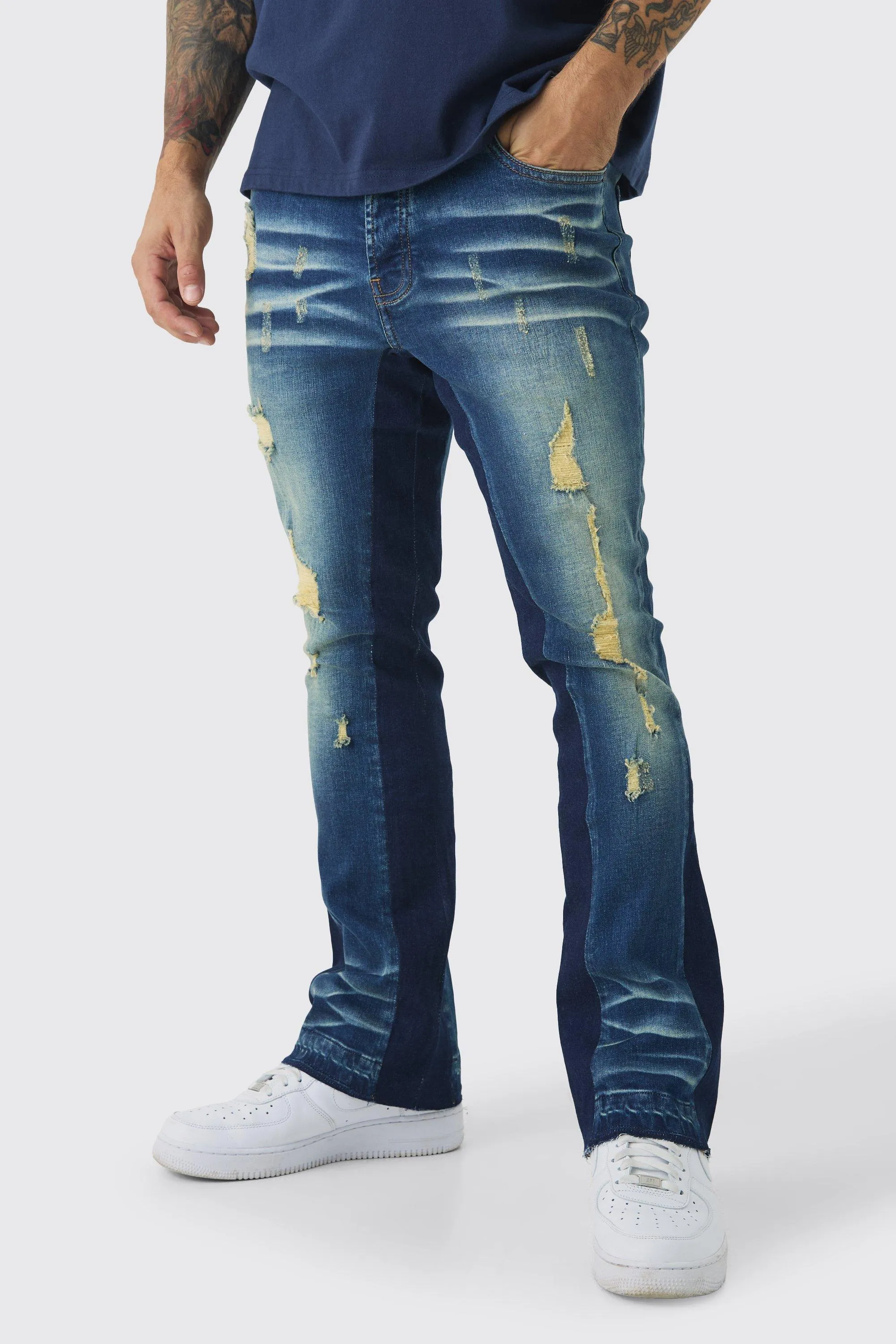Skinny Stretch Gusset Detail Flared Jeans