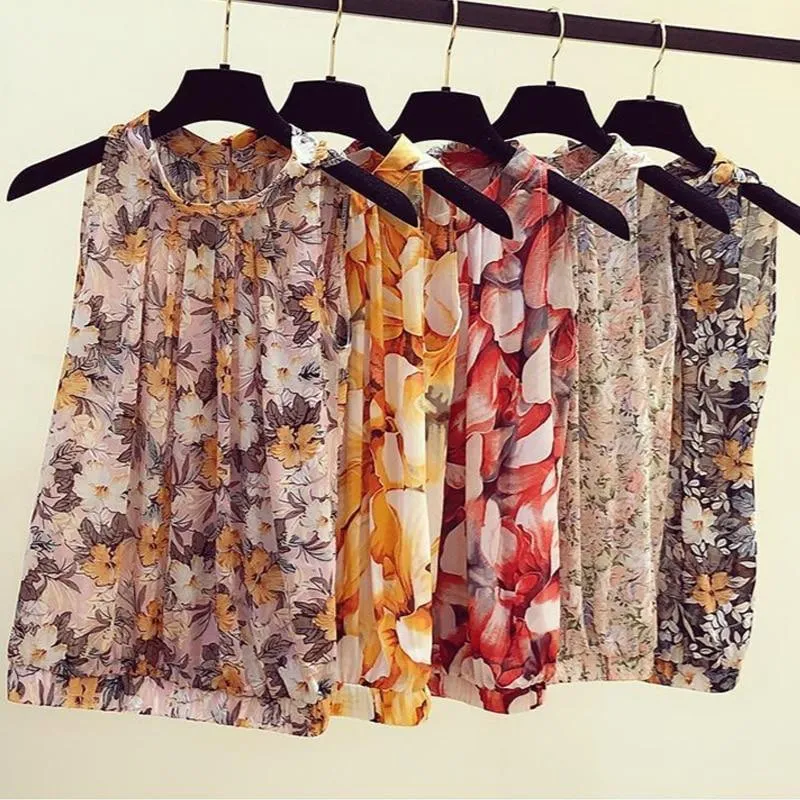 Sleeveless Chiffon Floral Women Top