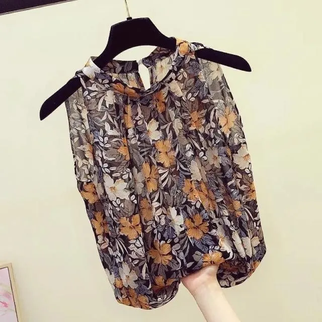 Sleeveless Chiffon Floral Women Top