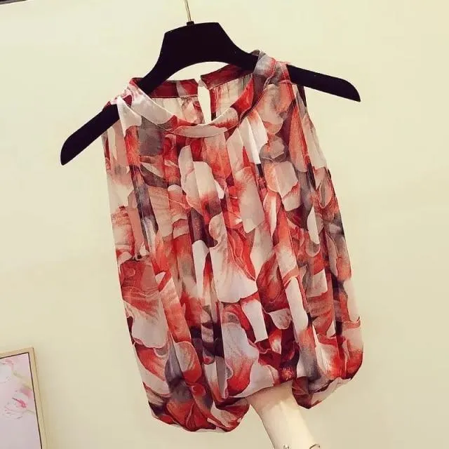 Sleeveless Chiffon Floral Women Top