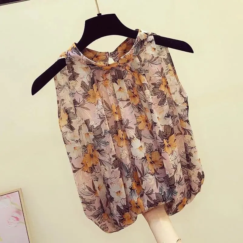 Sleeveless Chiffon Floral Women Top