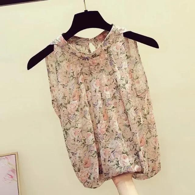 Sleeveless Chiffon Floral Women Top