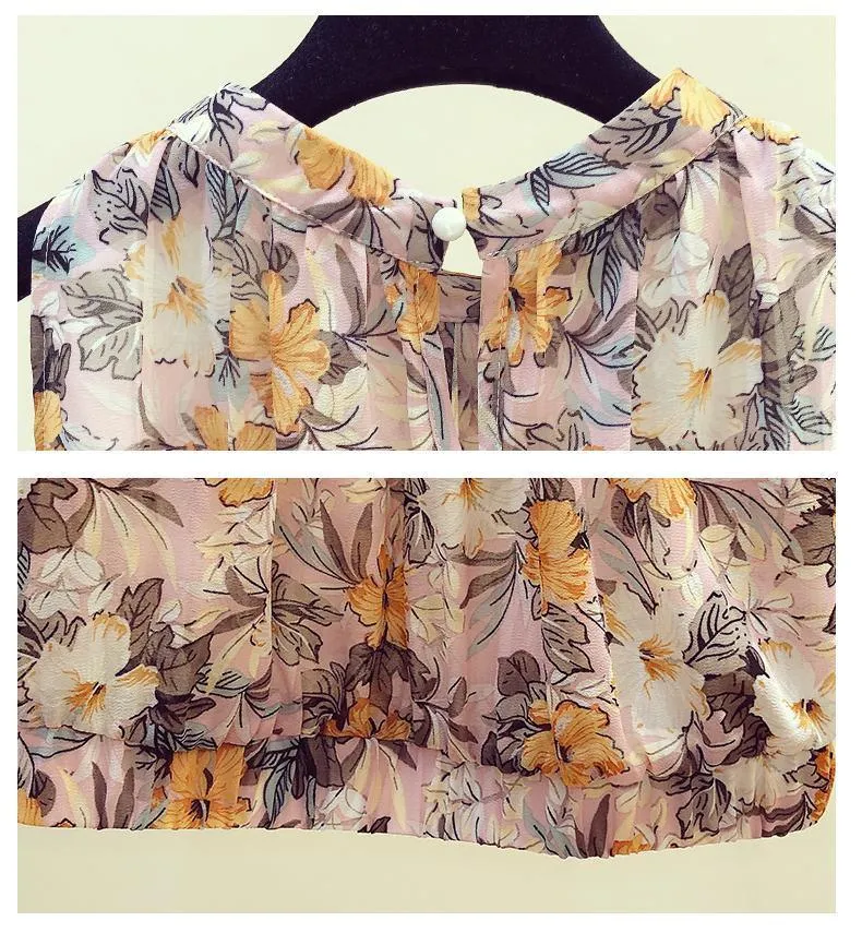 Sleeveless Chiffon Floral Women Top