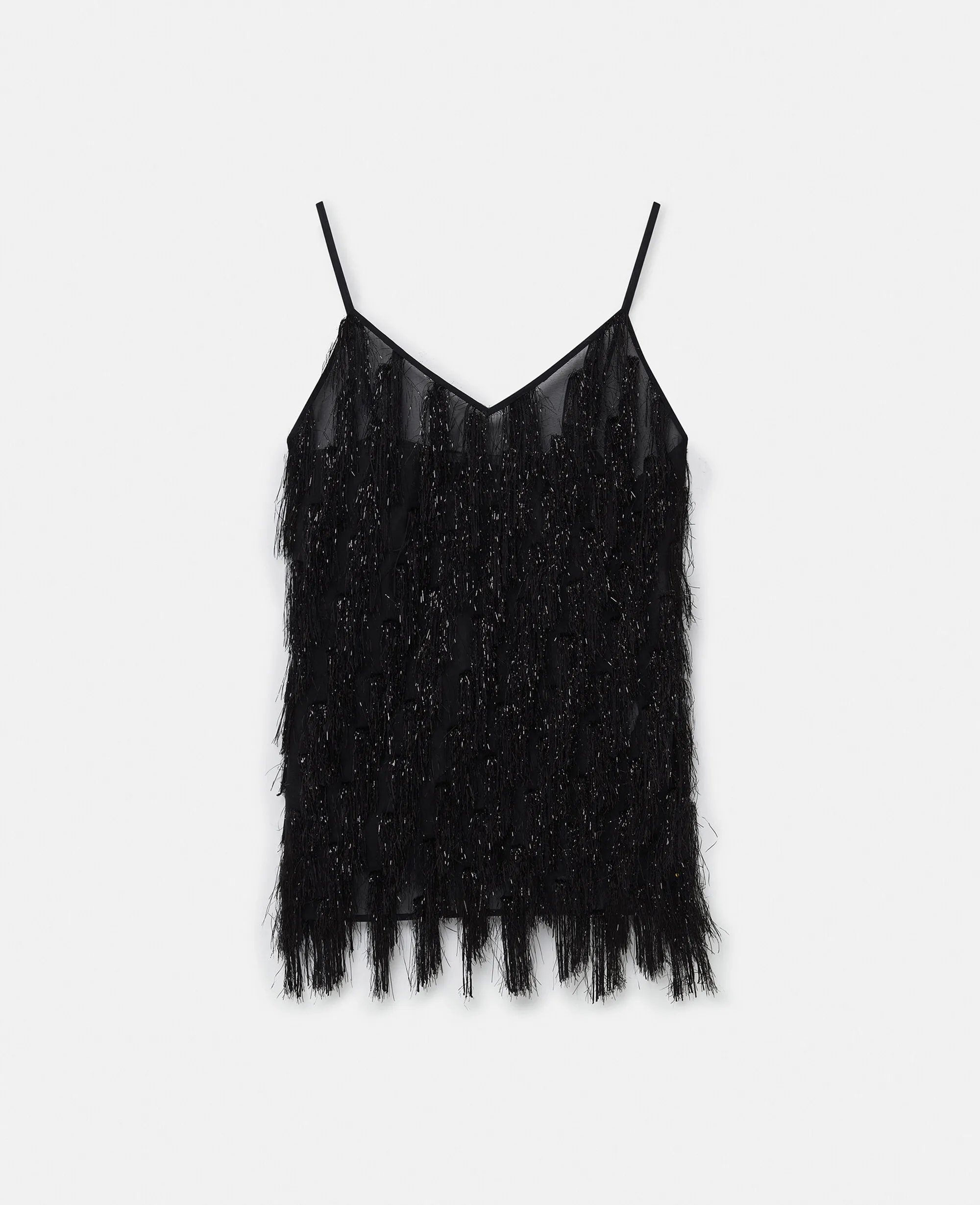 Sleeveless Glitter Tassel V-Neck Top