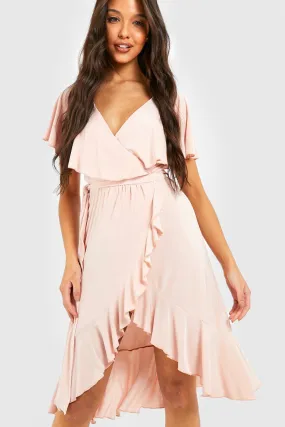 Slinky Ruffle Wrap Midi Dress