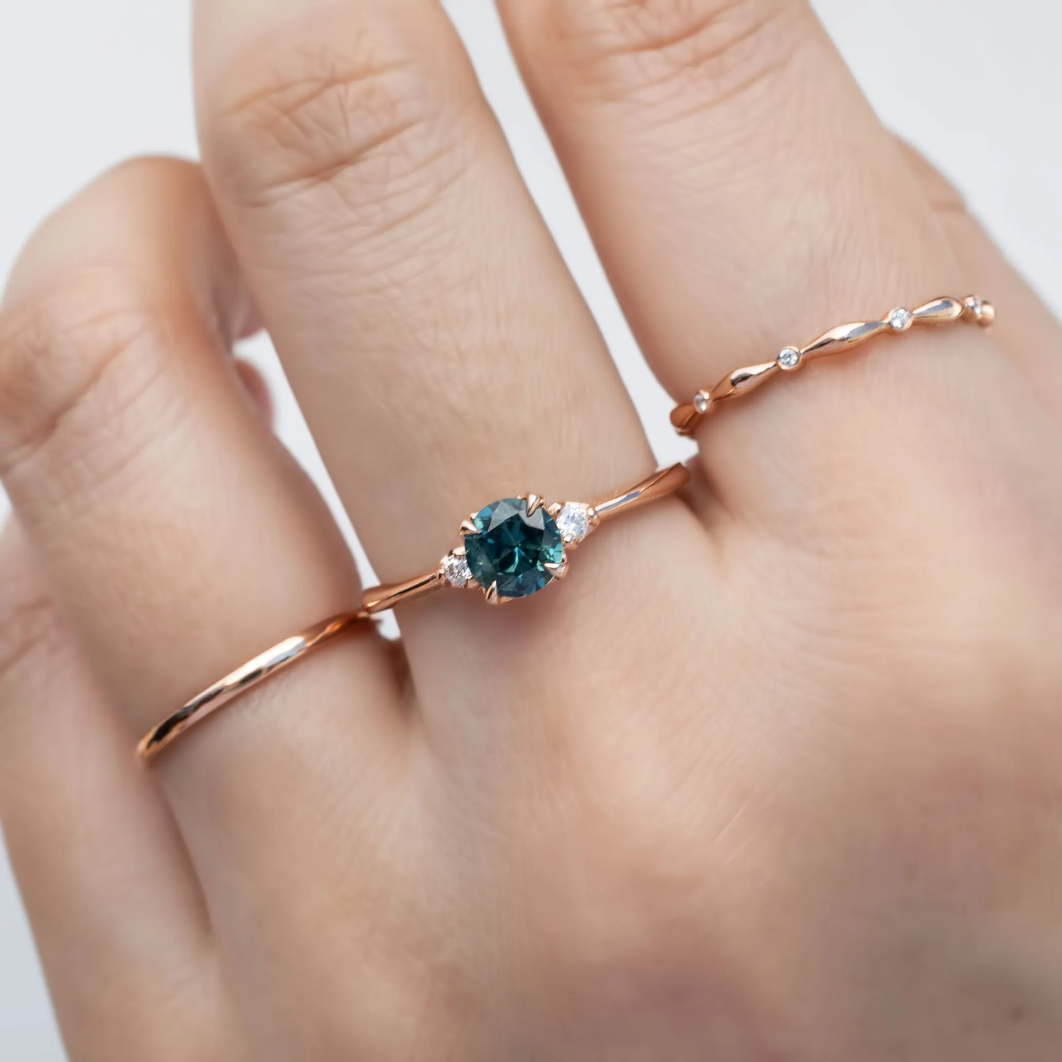 Sofia Ring 0.71ct Blue Green Queensland Sapphire, 14k Rose Gold (One of a kind)