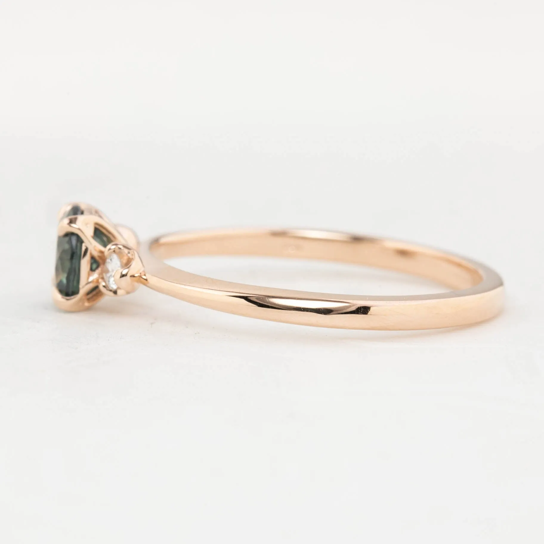 Sofia Ring 0.71ct Blue Green Queensland Sapphire, 14k Rose Gold (One of a kind)