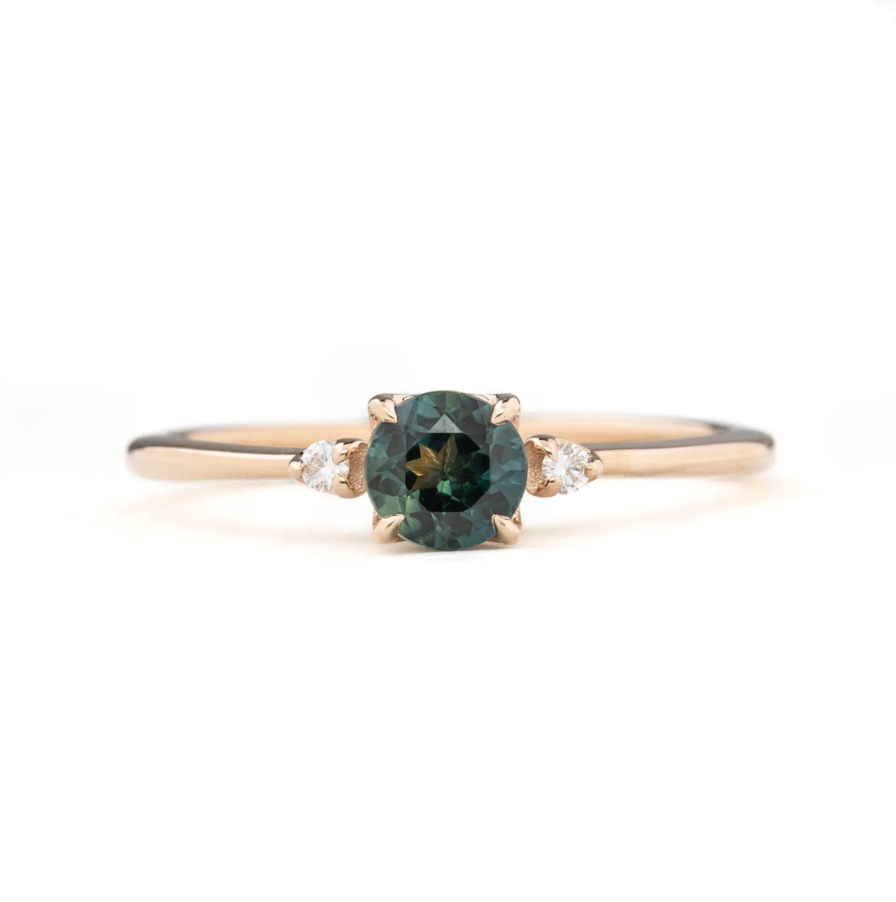 Sofia Ring 4.75mm 0.55ct Queensland Peacock Green Sapphire, 14k rose gold