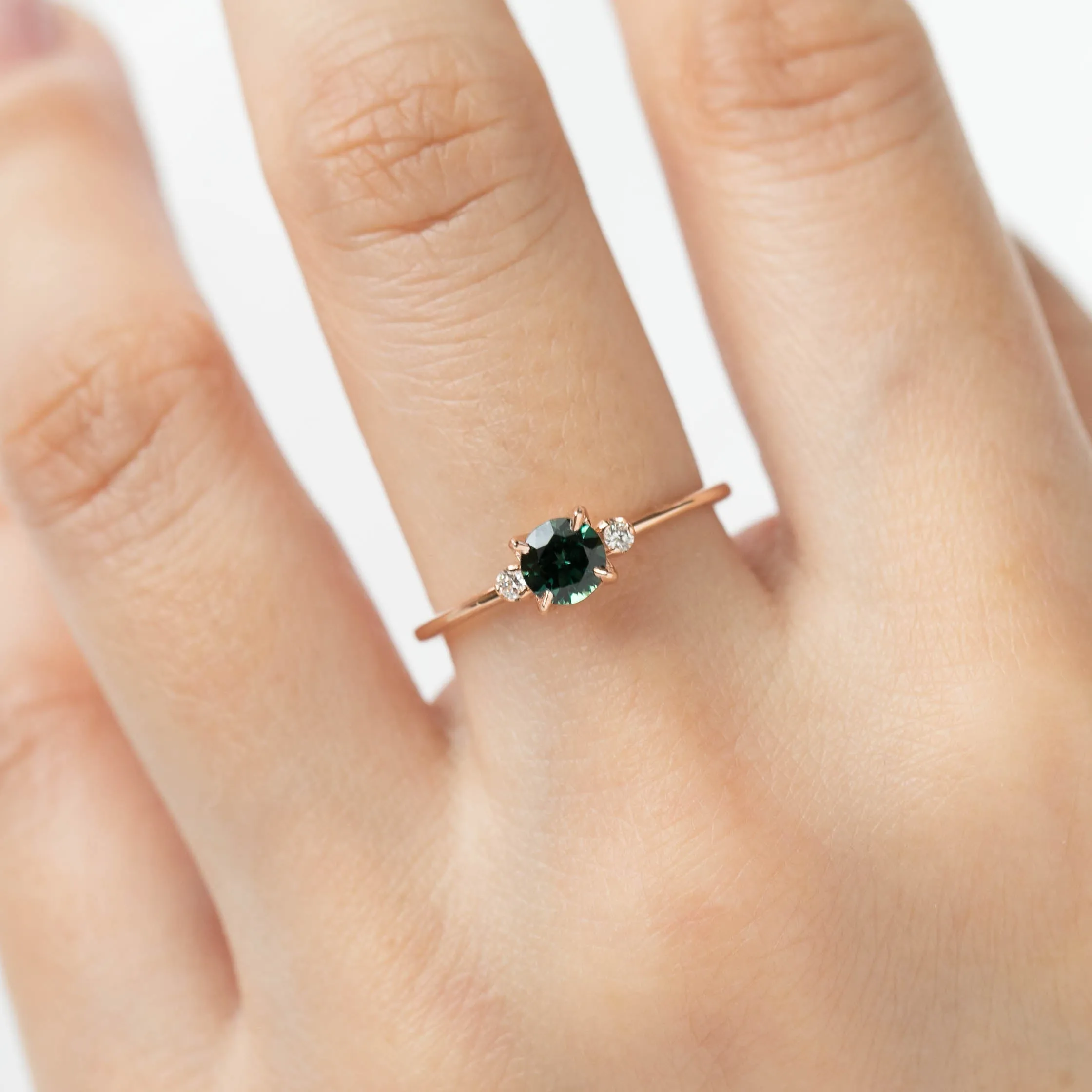 Sofia Ring 4.75mm 0.55ct Queensland Peacock Green Sapphire, 14k rose gold