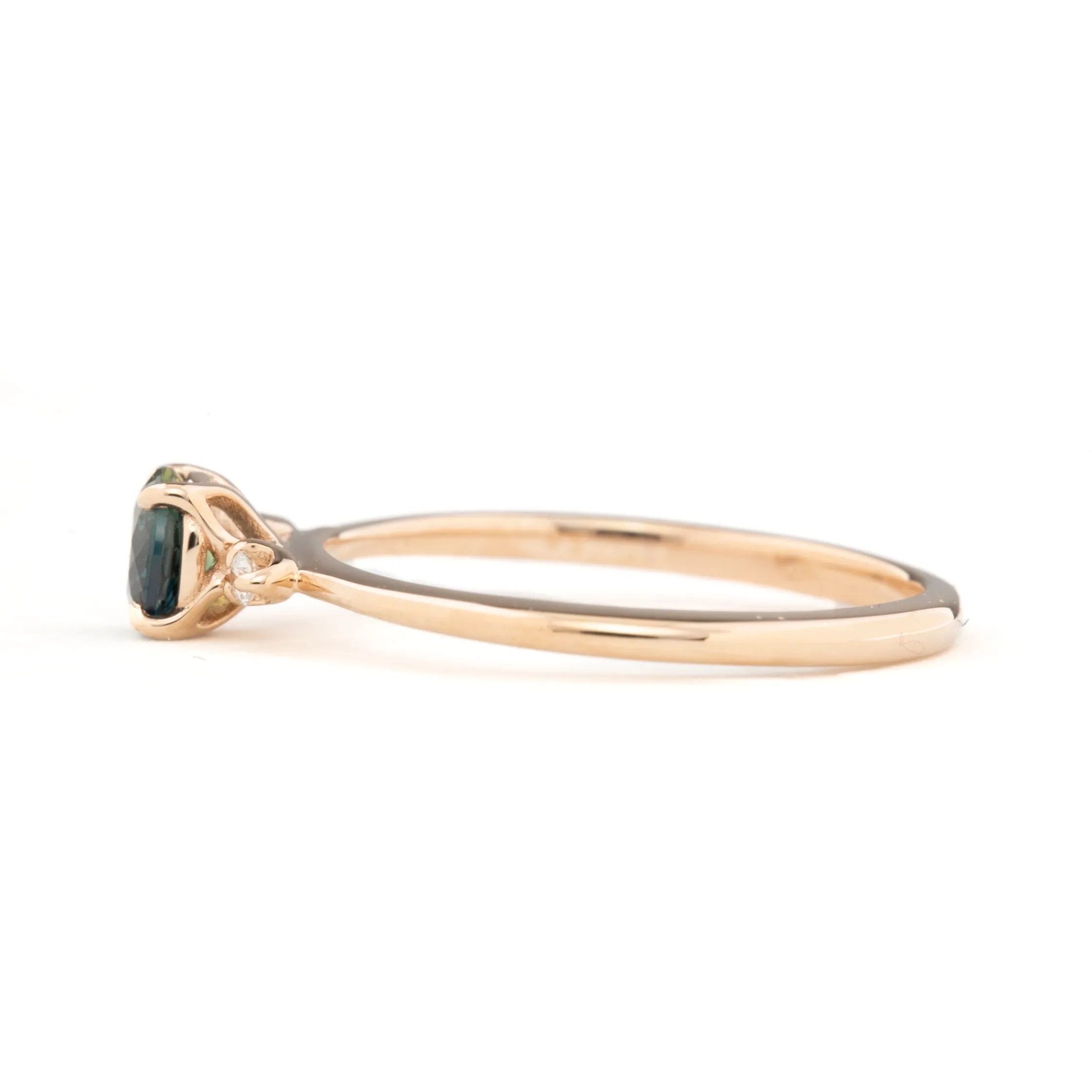 Sofia Ring 4.75mm 0.55ct Queensland Peacock Green Sapphire, 14k rose gold