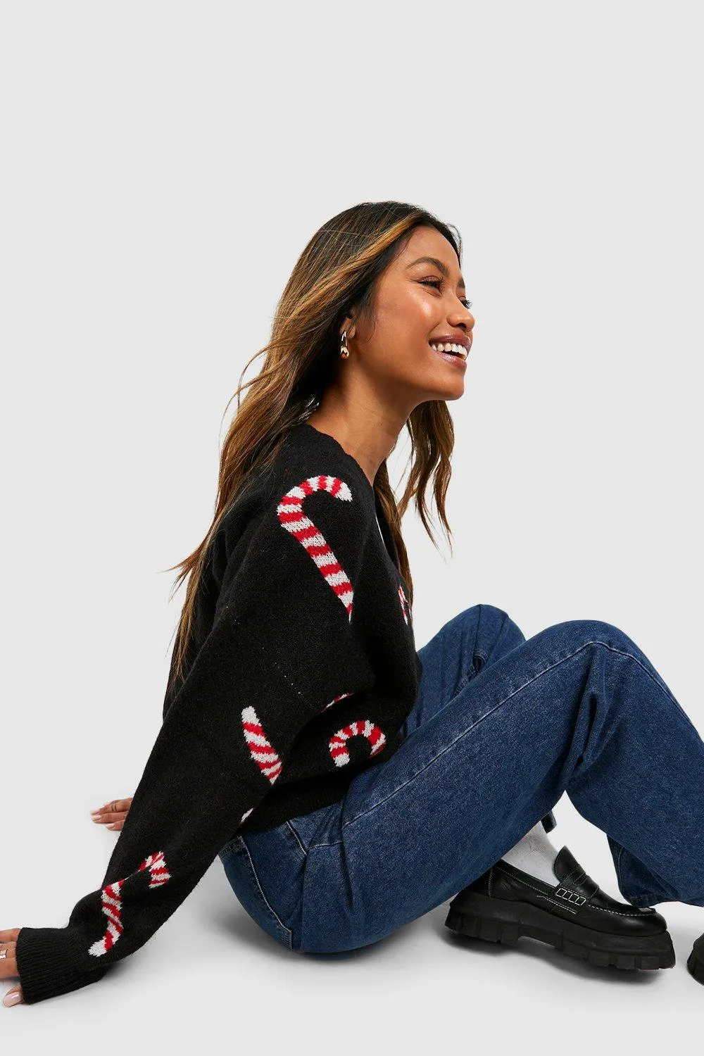 Soft Knit Candy Cane Hearts Christmas Cardigan