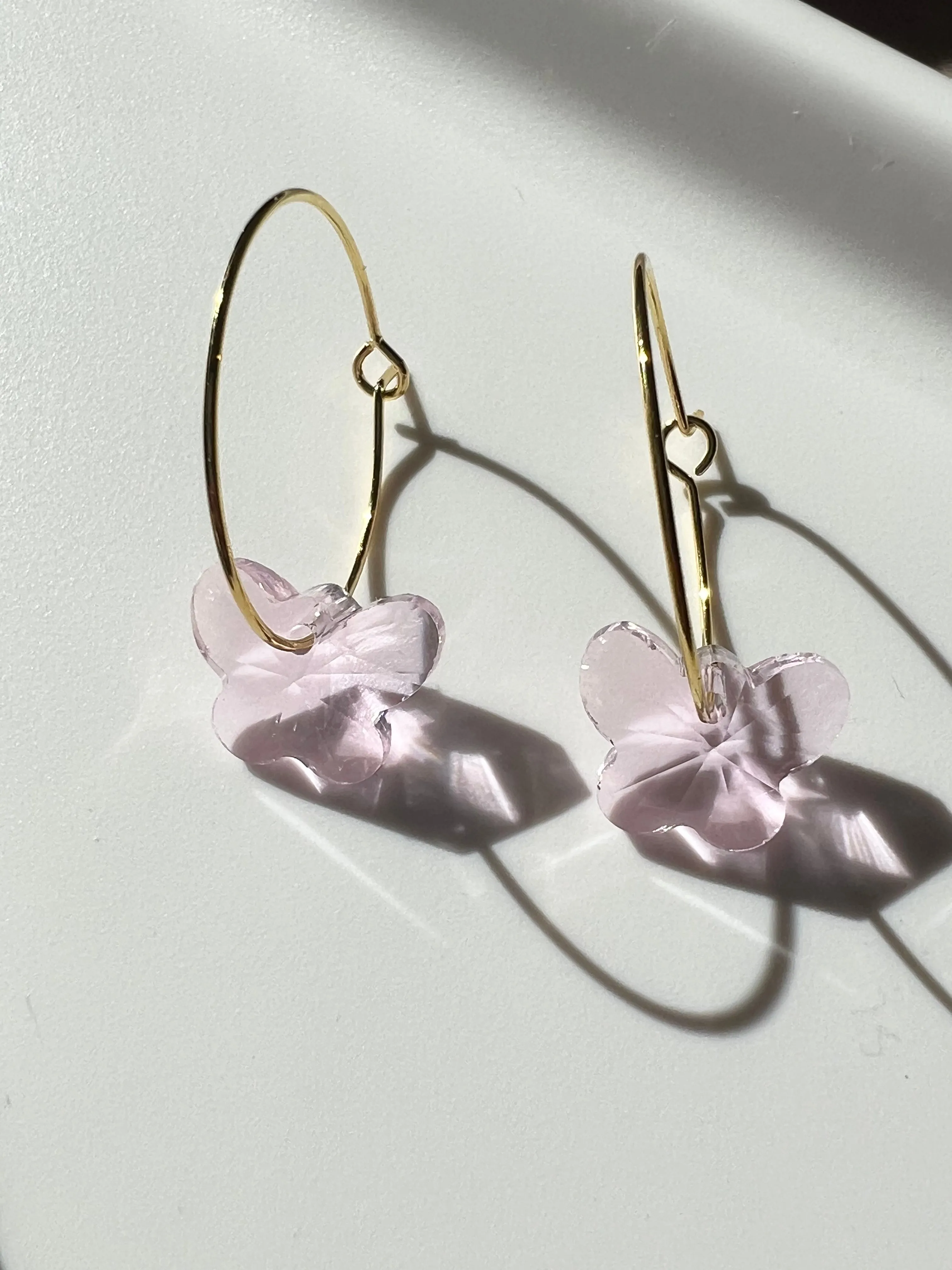 SOFT PINK SWAROVSKI BUTTERFLY HOOPS